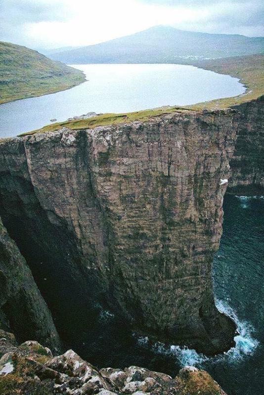 A lake above an ocean, Faroe Islands, Denmark