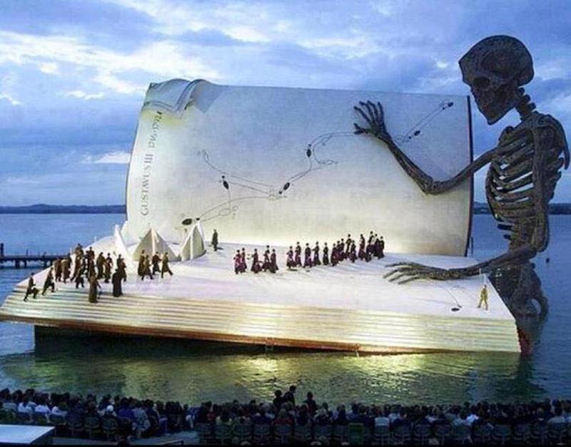 A theater stage that was built for the Bregenz performing arts festival in Austria.