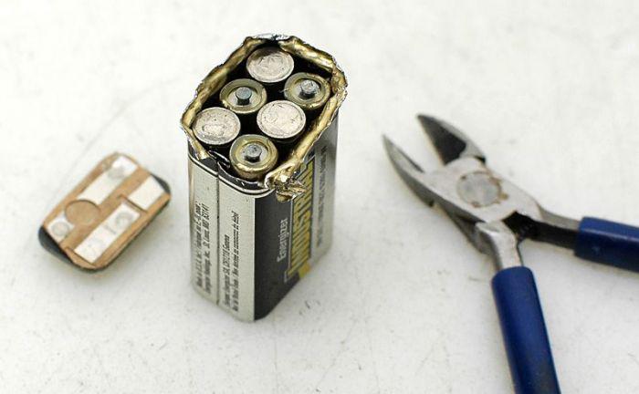 9V Batteries Are Made Up Of 6 AAAA Sized Cells.
