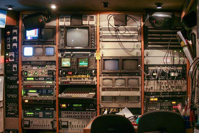 Inside Of The Back Of A TV Satellite Truck.